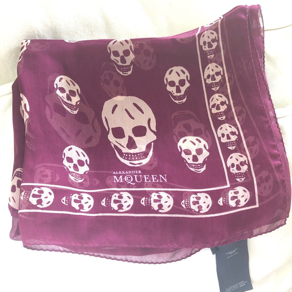 Alexander McQueen Silk Burgundy Skull Scarf